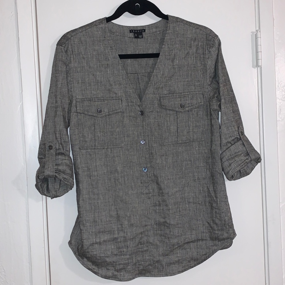 Theory Grey Linen Top